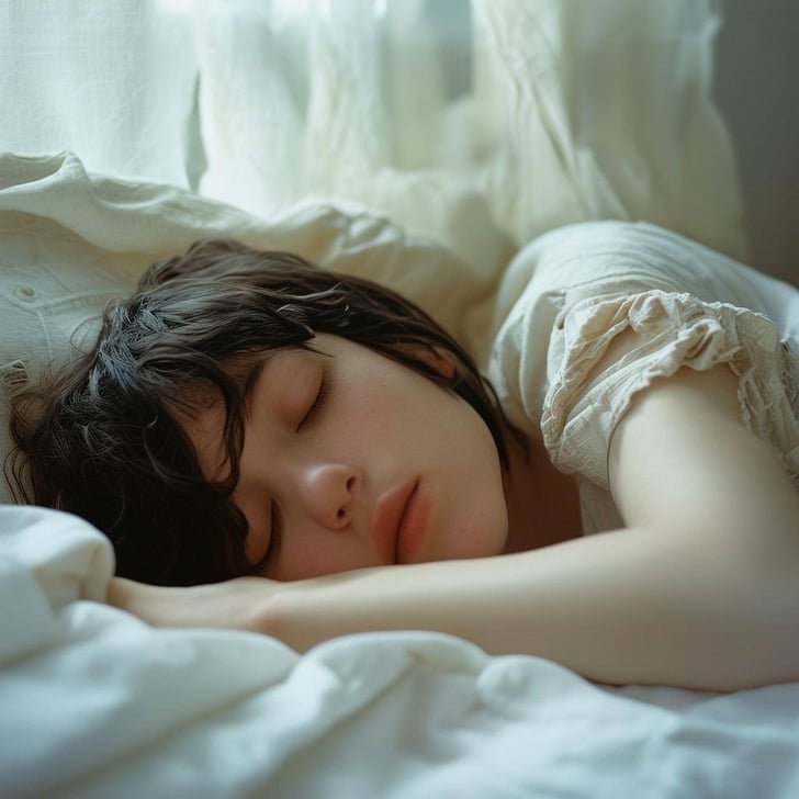 Femme qui dort sur des draps